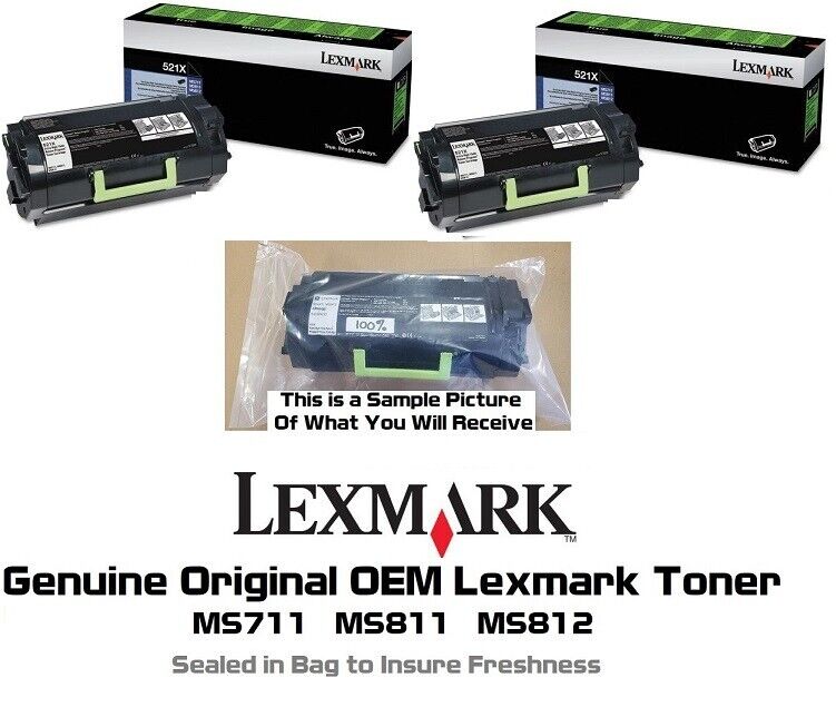 2 Mostly New Genuine Lexmark 521X Toner MS711 MS811 MS812 52D1X00 50% 60%