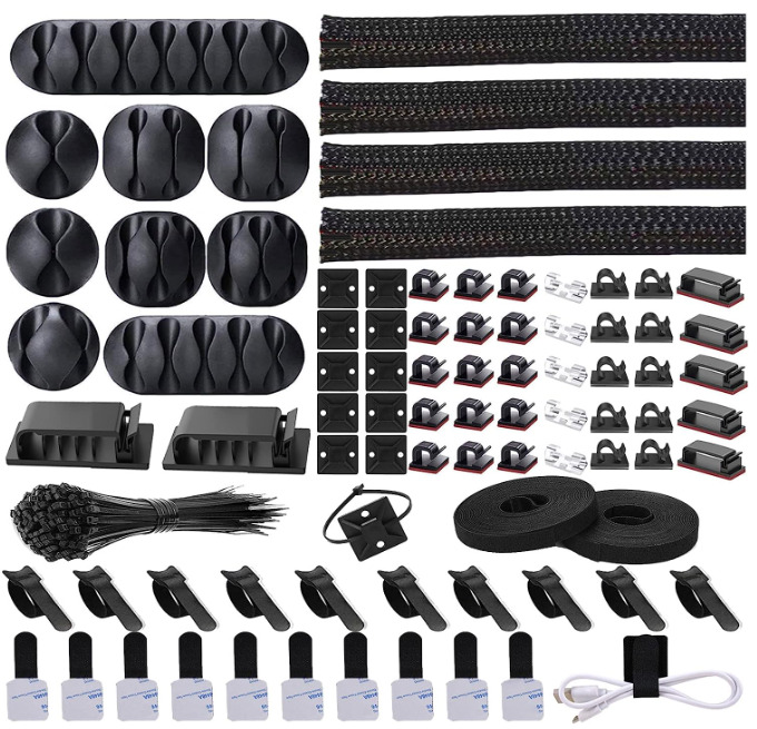 152 pcs Cord Management Organizer Kit 4 Cable Sleeve Split with 41Self Adhesive