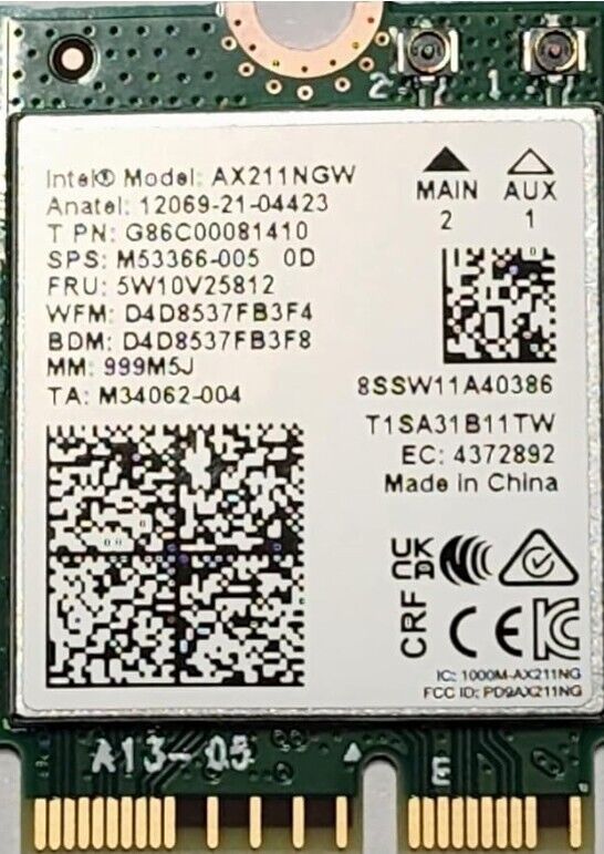 WiFi 6E Wireless Card Intel AX211 NGW Bluetooth 5.3 Tri-Band 5400Mbps Network