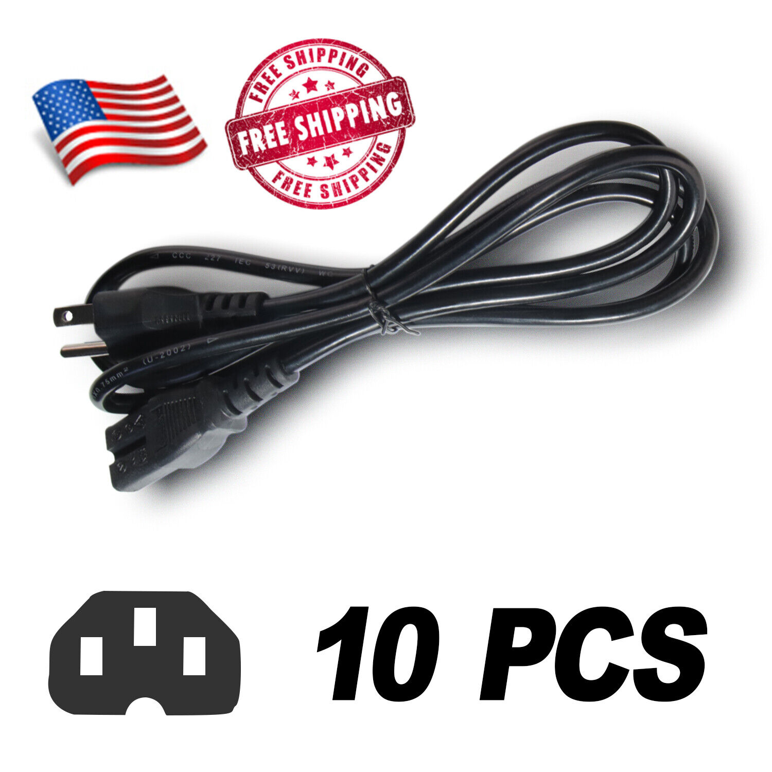 Lot of 100  6ft Standard AC Male Power Cord Cable Monitor Computer PC 3-Prong