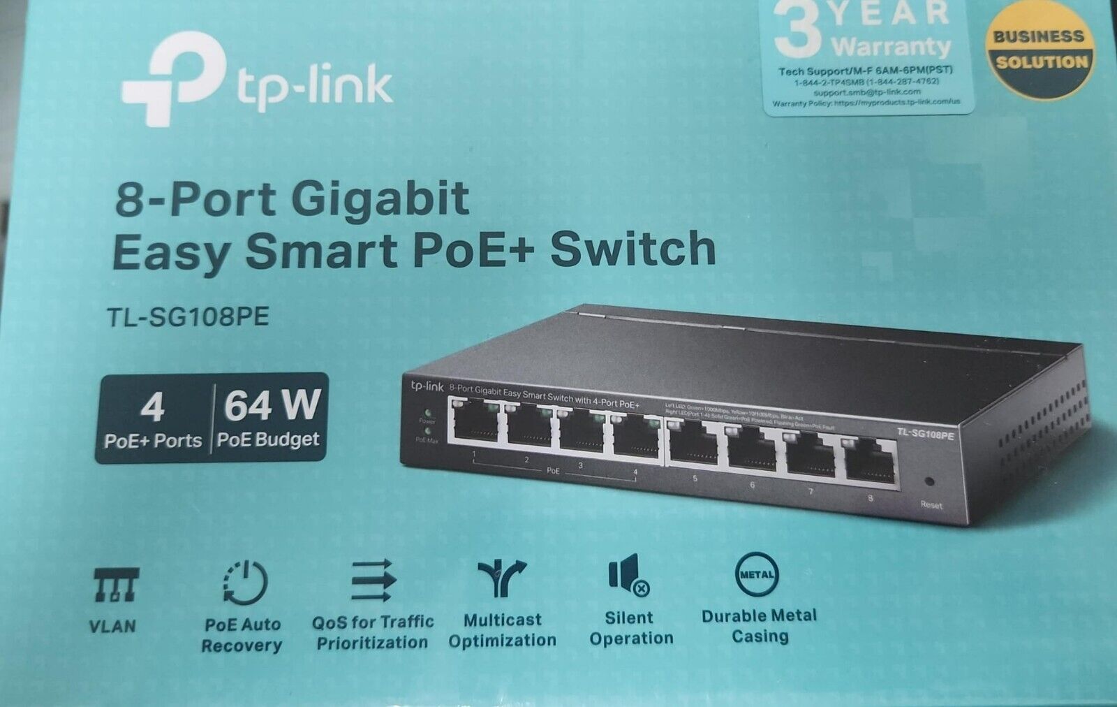 TP-Link TL-SG108PE 8-port Gigabit Easy Smart PoE+ Swith w/ 4-port PoE - Sealed