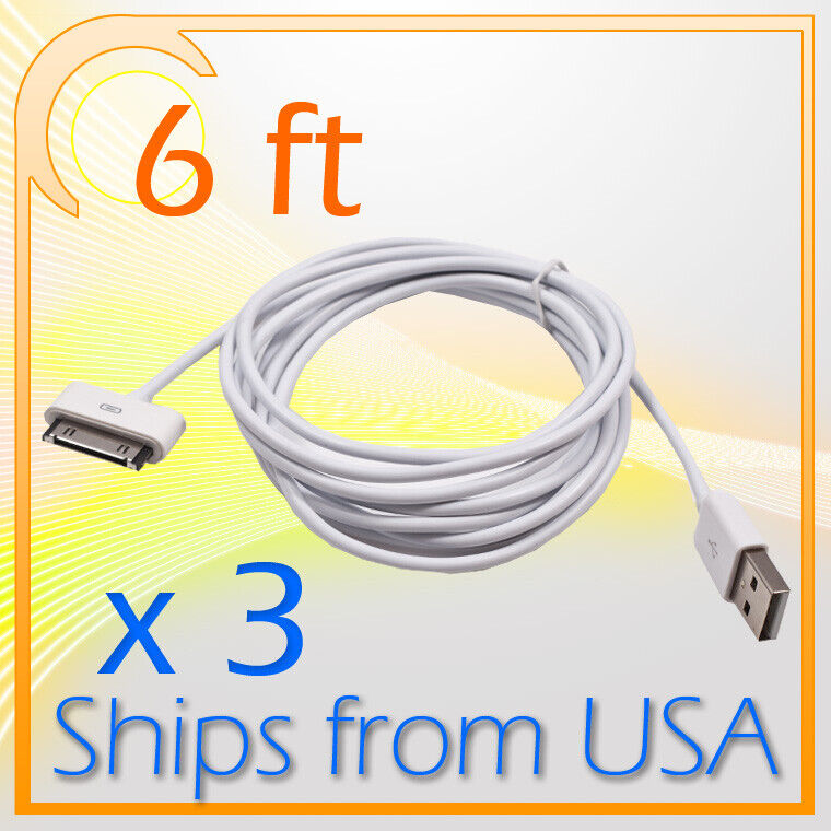 3 X 6FT 30 PIN USB DATA SYNC POWER CHARGER CABLE WHITE IPHONE 4S IPAD IPOD TOUCH