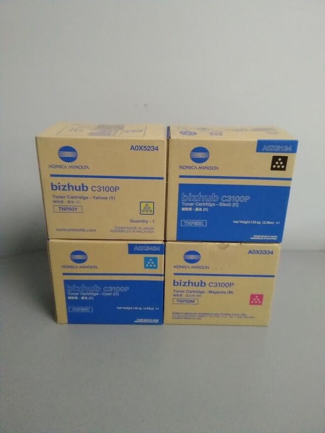 Konica Minolta TNP50 Toner Cartridge Set Yellow Magenta Cyan Black  bizhub C3100