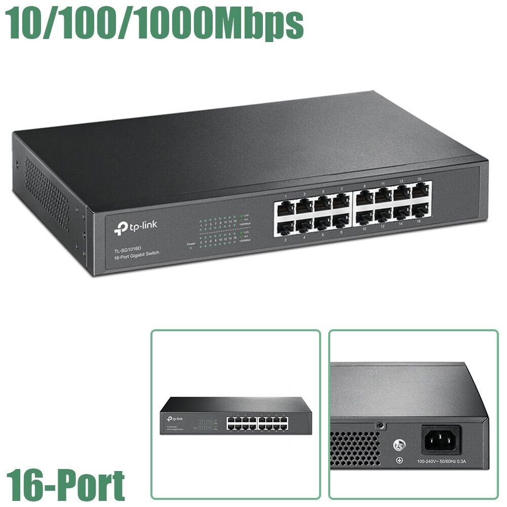 16-Port 10/100/1000Mbps Gigabit Network LAN Ethernet Desktop Switch RJ-45 Laptop