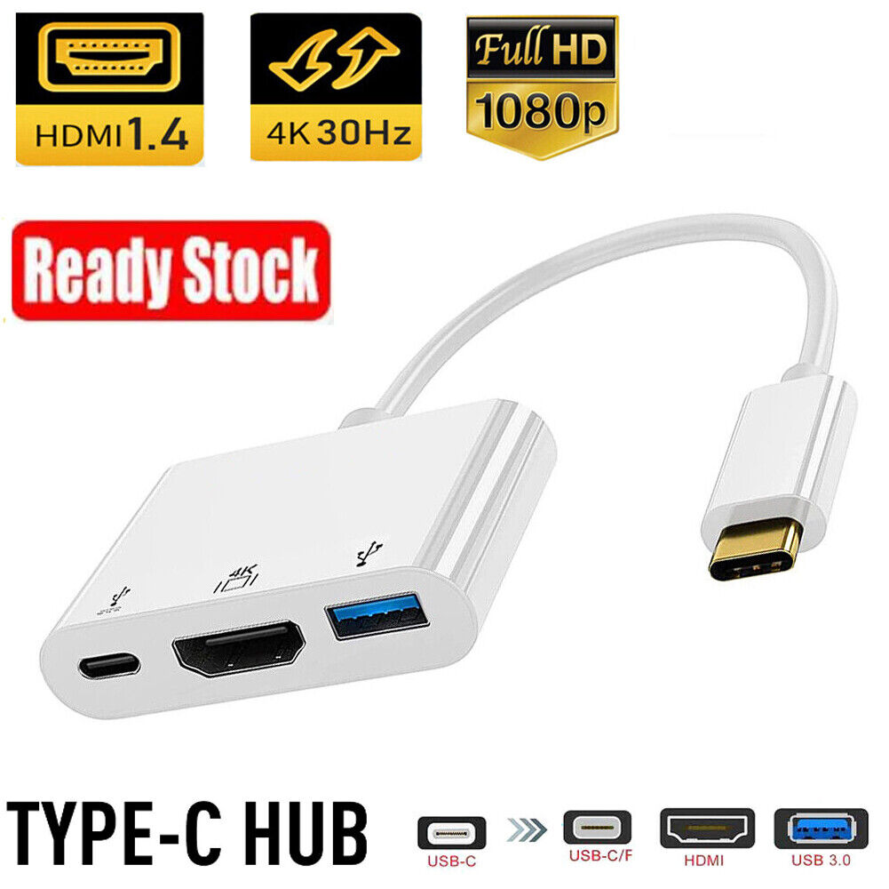3in1 USB C to Type-C HDMI 4K USB 3.0 Adapter Converter Cable Hub For Mac Air Pro