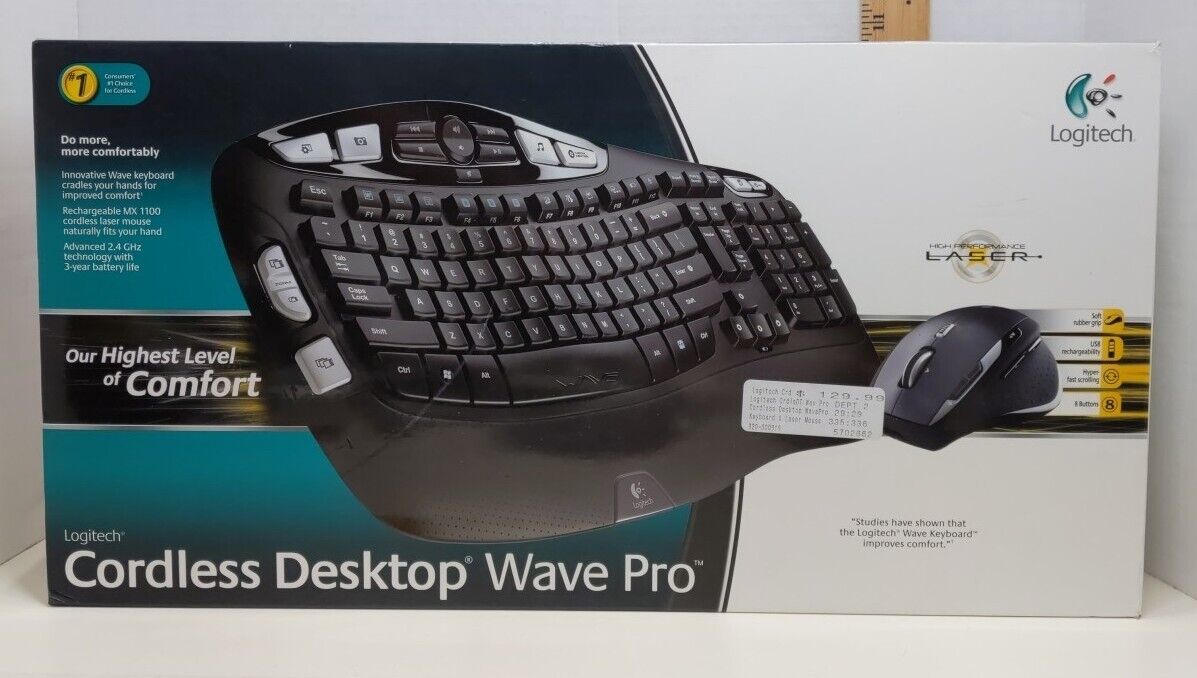 Logitech Cordless Desktop Wave Pro Keyboard Mouse Ergonomic Office Computer
