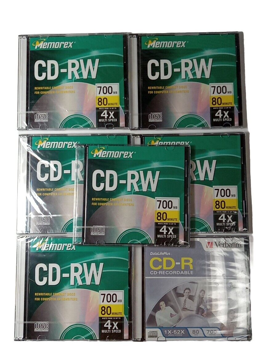 MEMOREX Lof Of (7) CD-RW 700MB, 80 Minutes, 4x Multi Speed- New