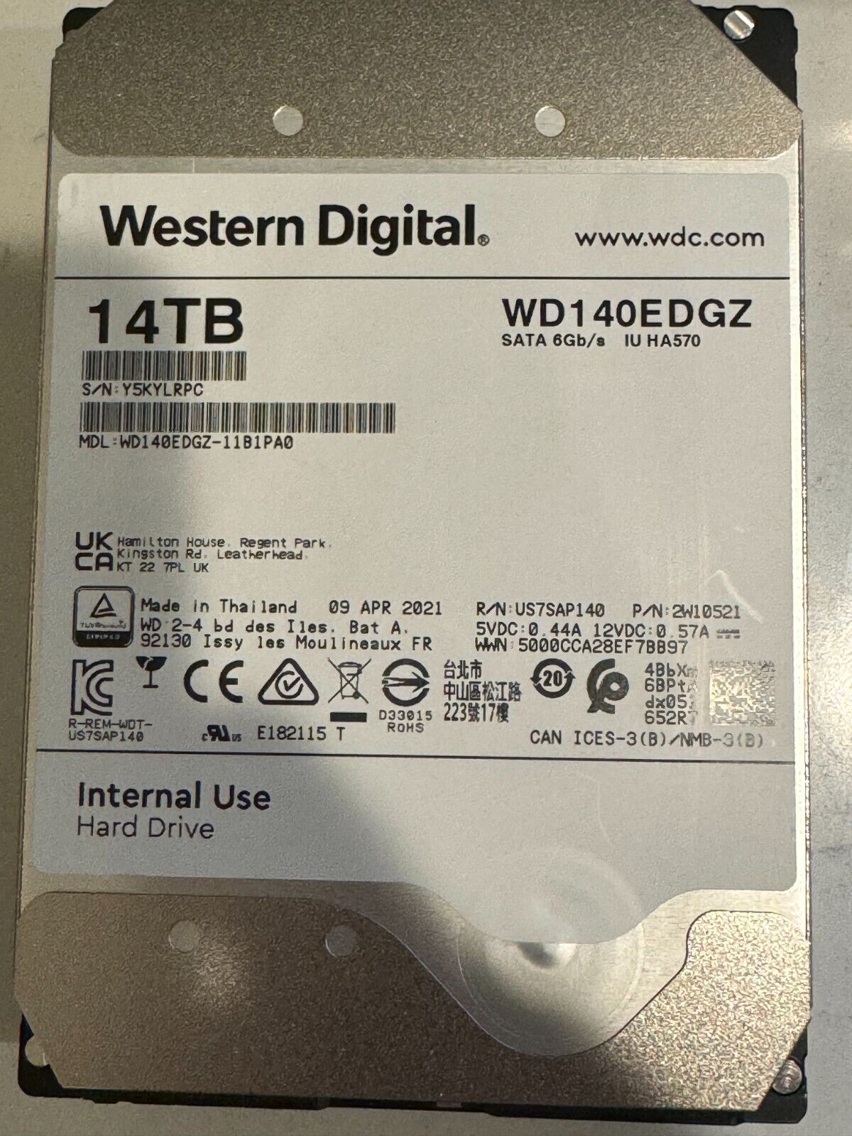 Western Digital WD140EDGZ 14 TB, Internal, 5400 RPM, 3.5 inch Hard Drive