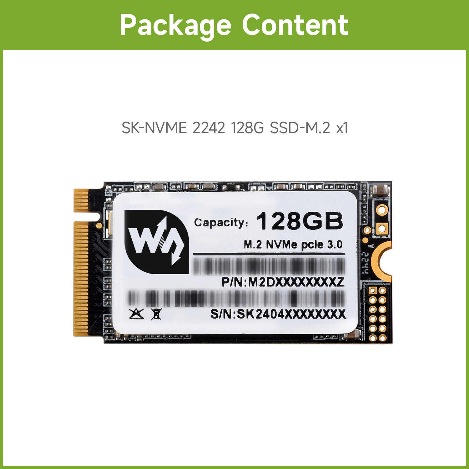 Waveshare SK M2 NVME 2242 128GB/256GB High-speed Solid State Drive, High-quality