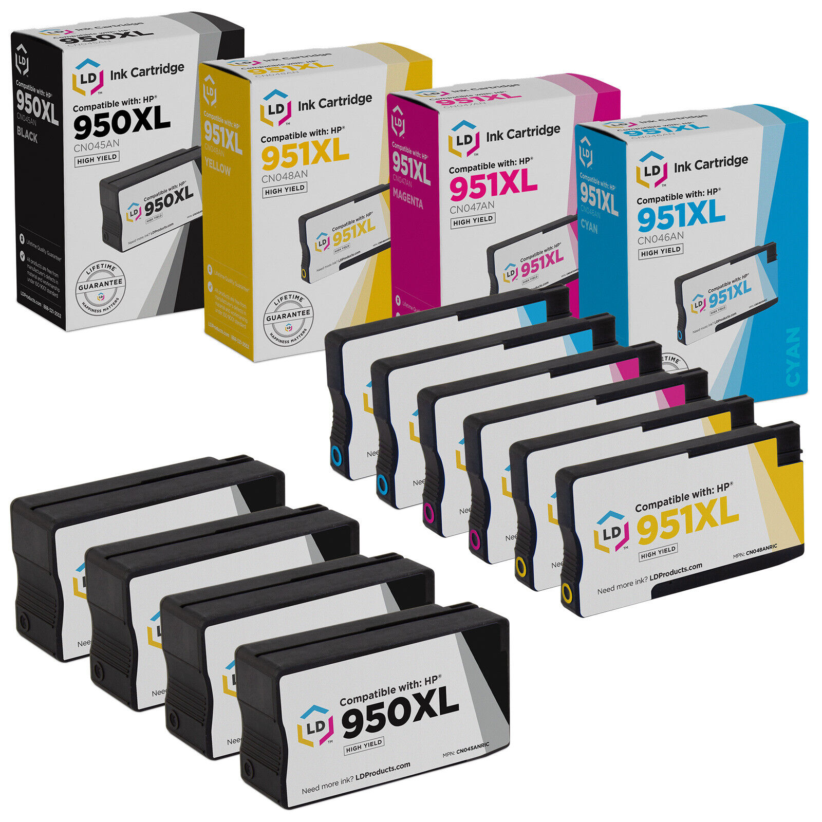 LD Replacements for HP 950XL 951XL HY Ink 4 Black, 2 Cyan, 2 Magenta, 2 Yellow