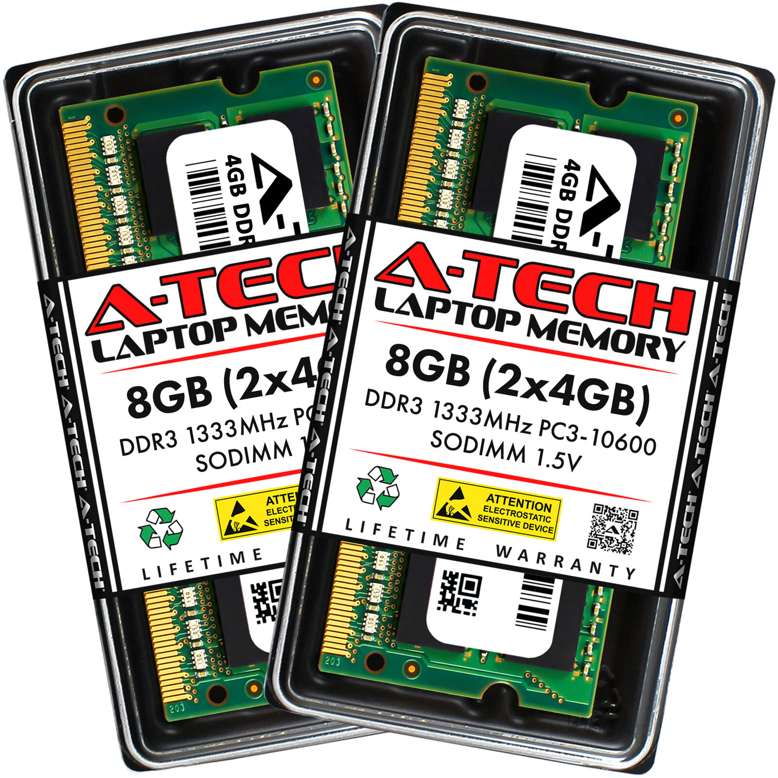 8GB KIT 2 x 4GB SODIMM DDR3 NON-ECC PC3-10600 1333MHz 1333 MHz DDR-3 Ram Memory