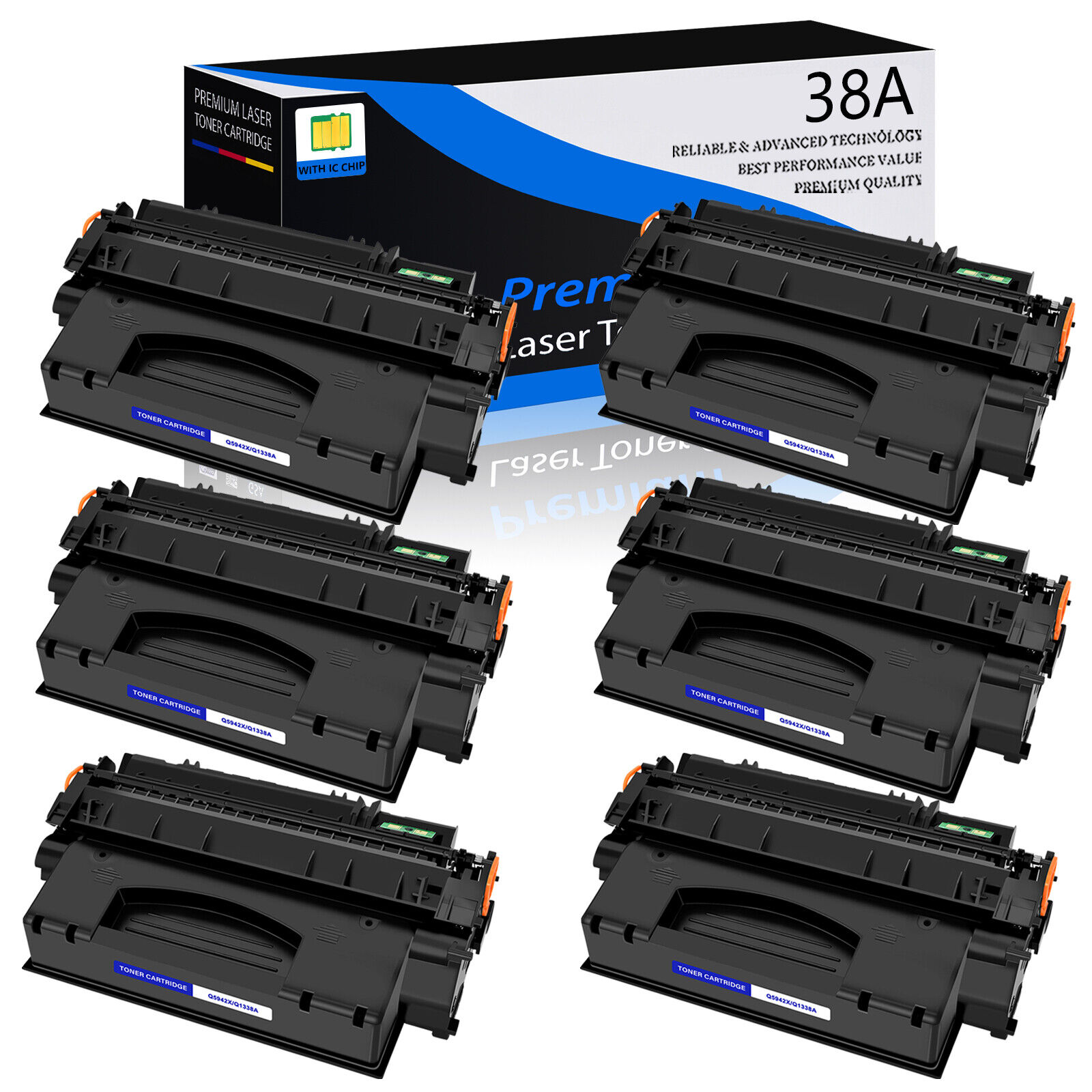 6PK Black Q1338A 38A Toner Cartridge for HP LaserJet 4200 4200m 4200dtn printer