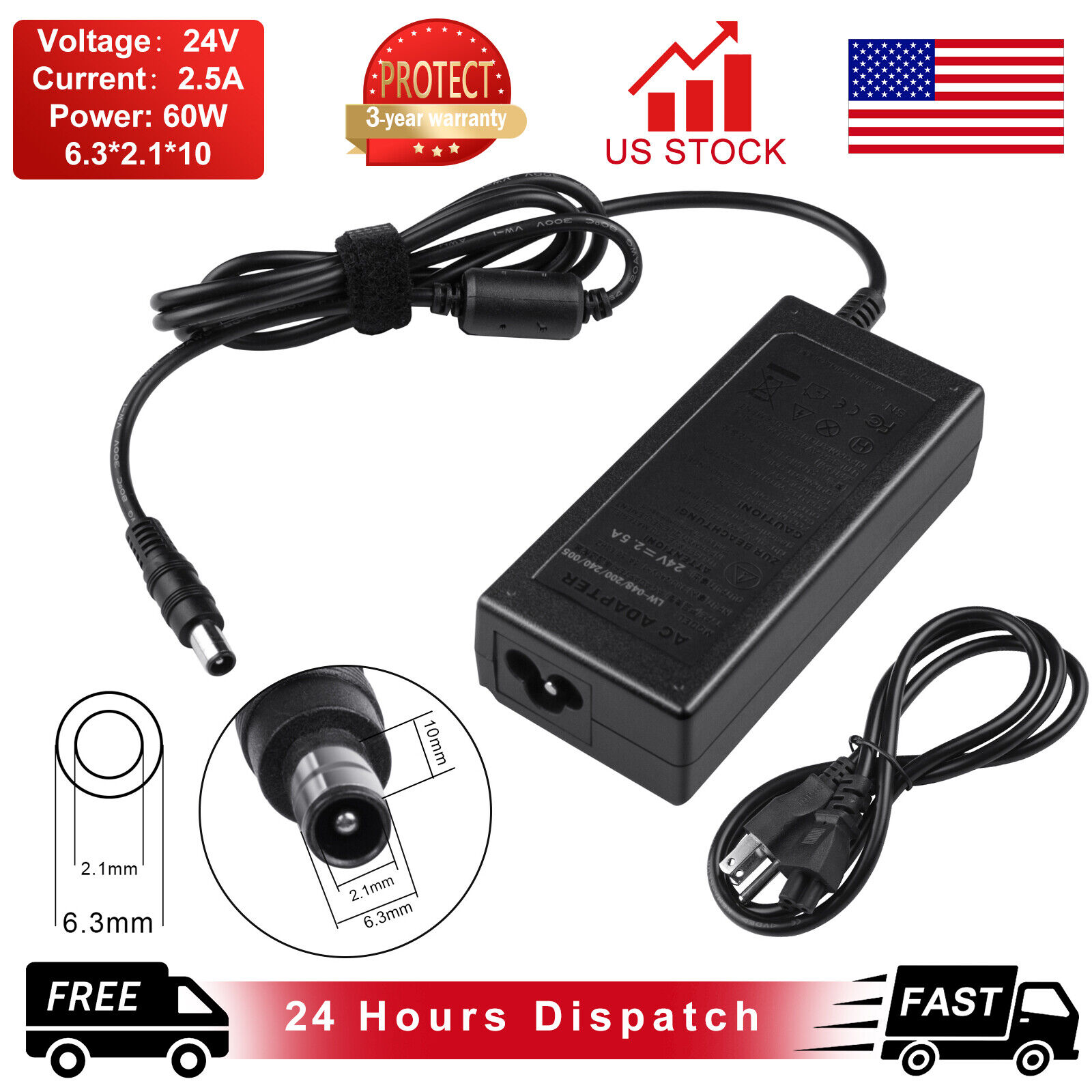 24V 2.5A AC/DC Adapter Charger For Samsung Sound Bar Wireless Bluetooth Speaker 