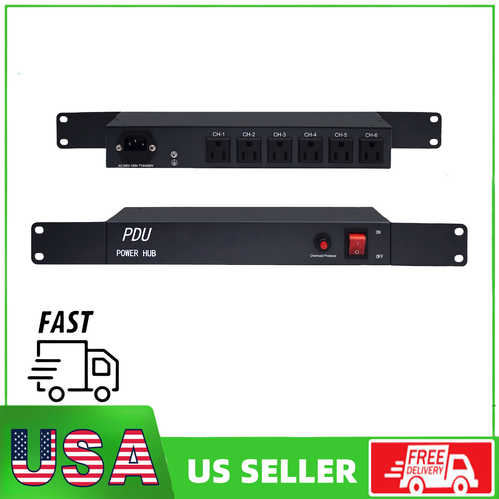 1U PDU Rack Mount Power Strip, 6 Outlet Surge Protector, 6 FT Heavy Power Cord