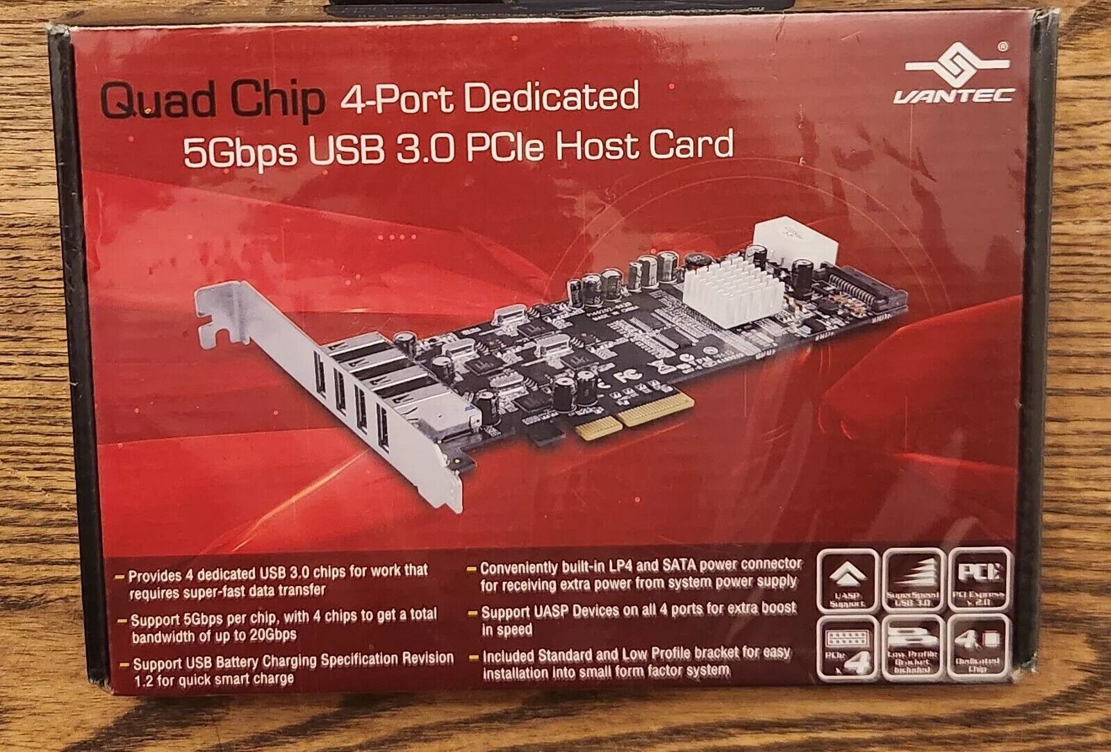 Quad Chip 4-Port Dedicated 5Gbps USB 3.0 Pcie Host Card (UGT-PCE430-4C) Sealed