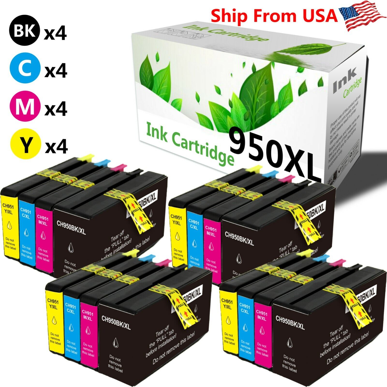 16 PK 950 951 High Yield Ink Cartridge for Officejet Pro8620 Pro8660 Printers