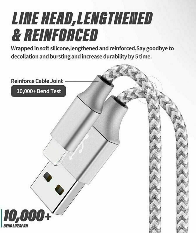 Heavy Duty USB Charging Cable 6Ft For iPhone 14 13 11 XR 8 7 6 iPad Charger Cord