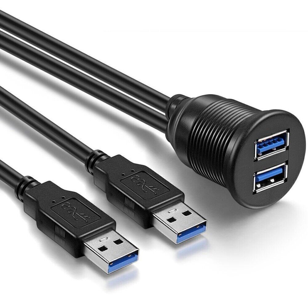 Dual USB 3.0 & 3.5mm for Car Truck Dash Panel Flush Mount Cable AUX Extension