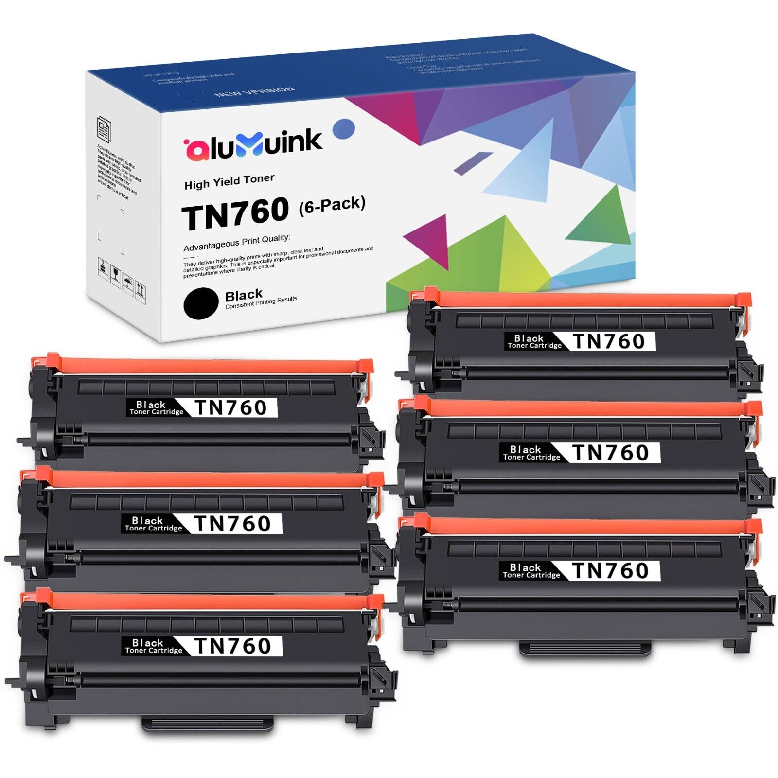 6 Pack TN-760 TN760 Black Toner Replacement for Brother TN760 MFC-L2750DWX