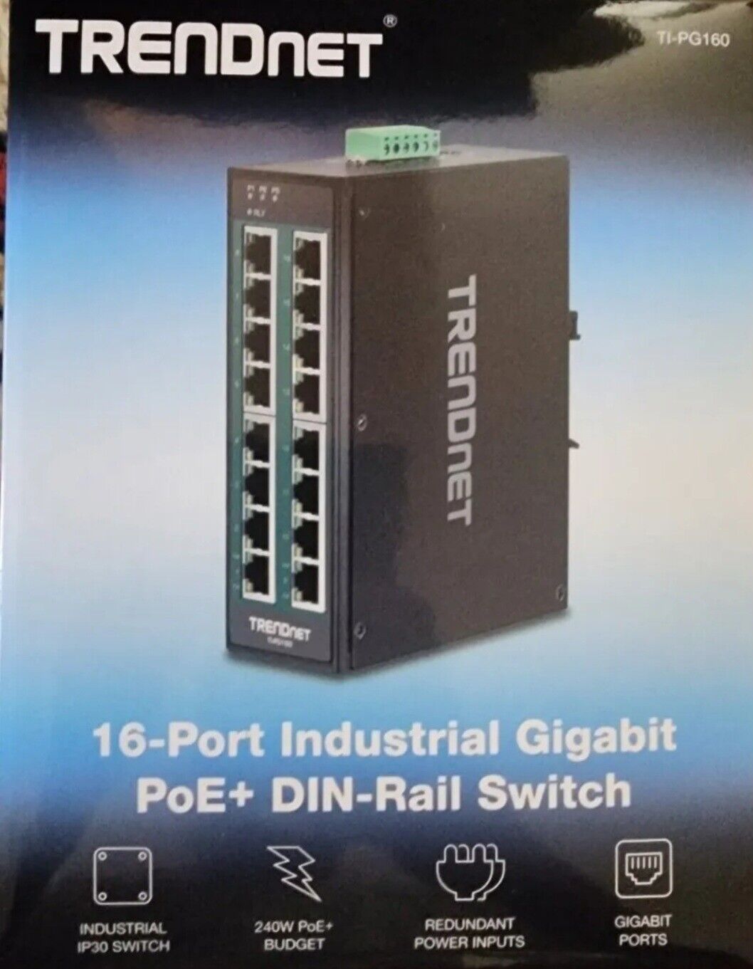 TRENDnet  TI-PG160, 16-Port Hardened Industrial Gigabit PoE+ DIN-Rail Network