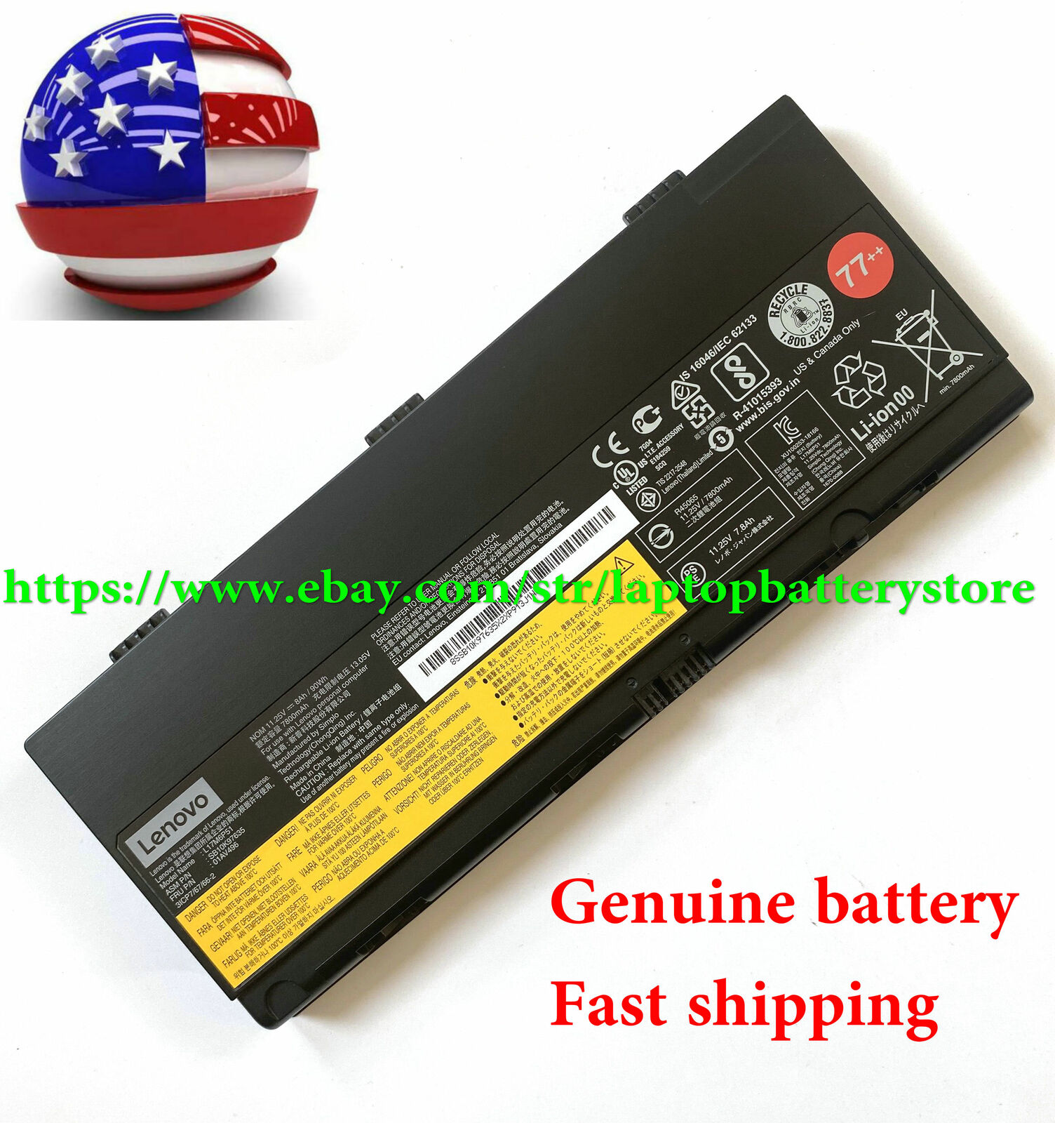 90Wh Genuine Battery For Lenovo Thinkpad P50 P51 P52 00NY492 SB10K97635 77+ 77++