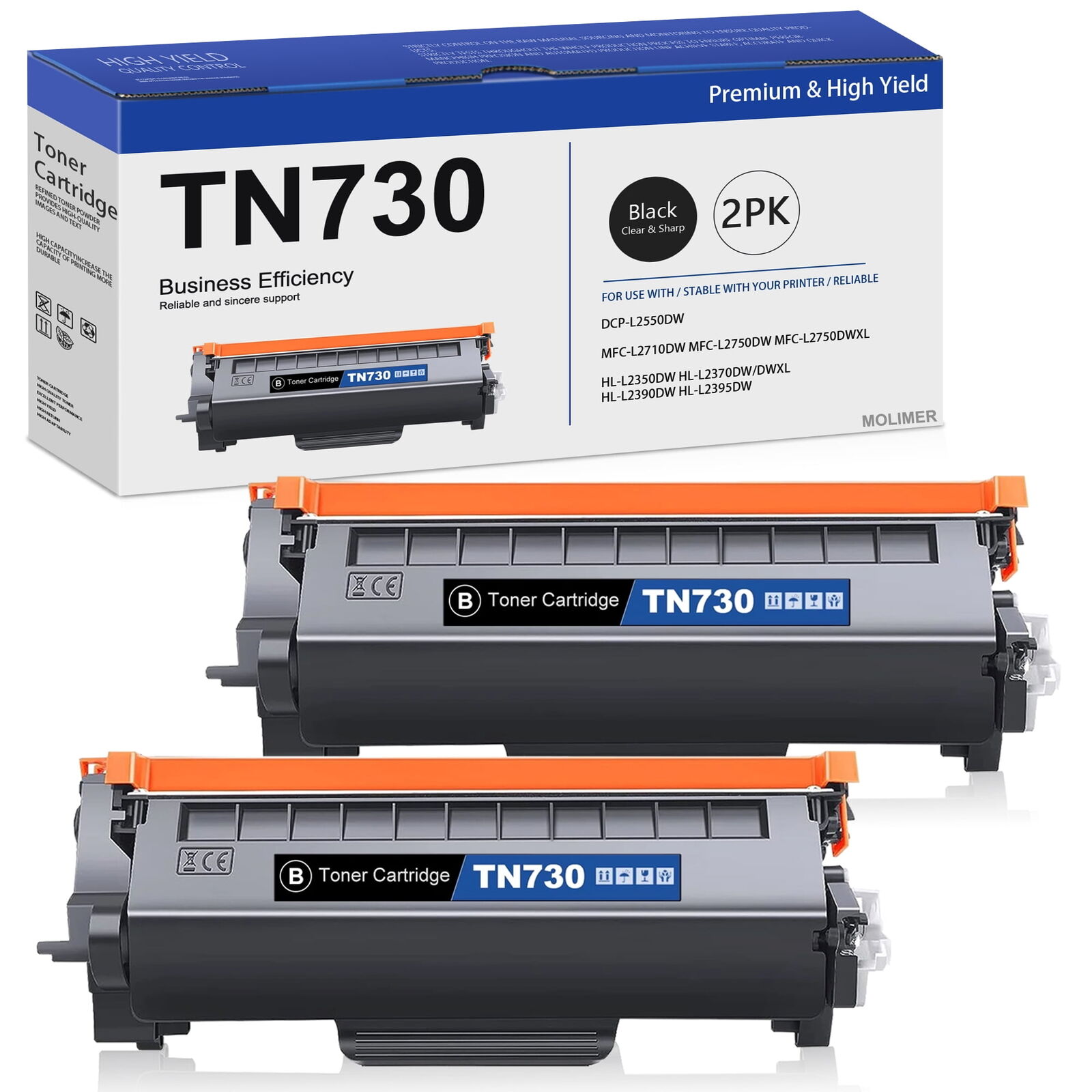 TN730 Toner Cartridge Replacement for Brother 2Black TN730 DCP-L2550DW Printer