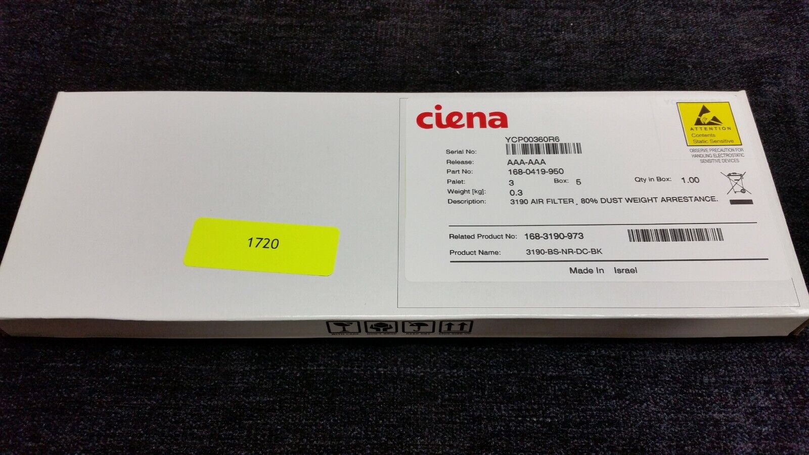 Ciena 3190 Air Filter 168-0419-950 Band New in Box 1720