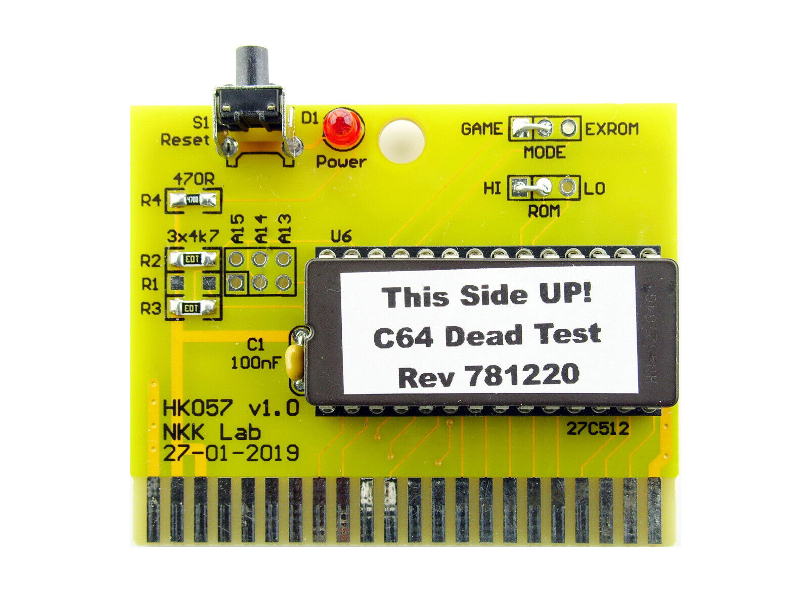 C64 Dead Test Cartridge Repair Diagnostic Cartridge for Commodore 64 C64C,Yellow