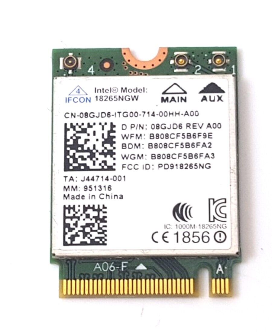 Dell Intel Tri-Band Wireless-AC BlueTooth WLAN WiFi Card 8GJD6 08GJD6 18265NGW