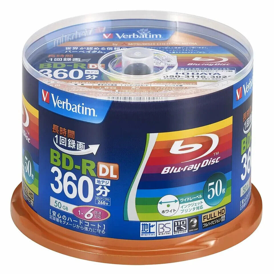 50 Verbatim Blank Blu-ray Discs 50GB BD-R DL 4x 6x bluray FROM JAPAN NEW.