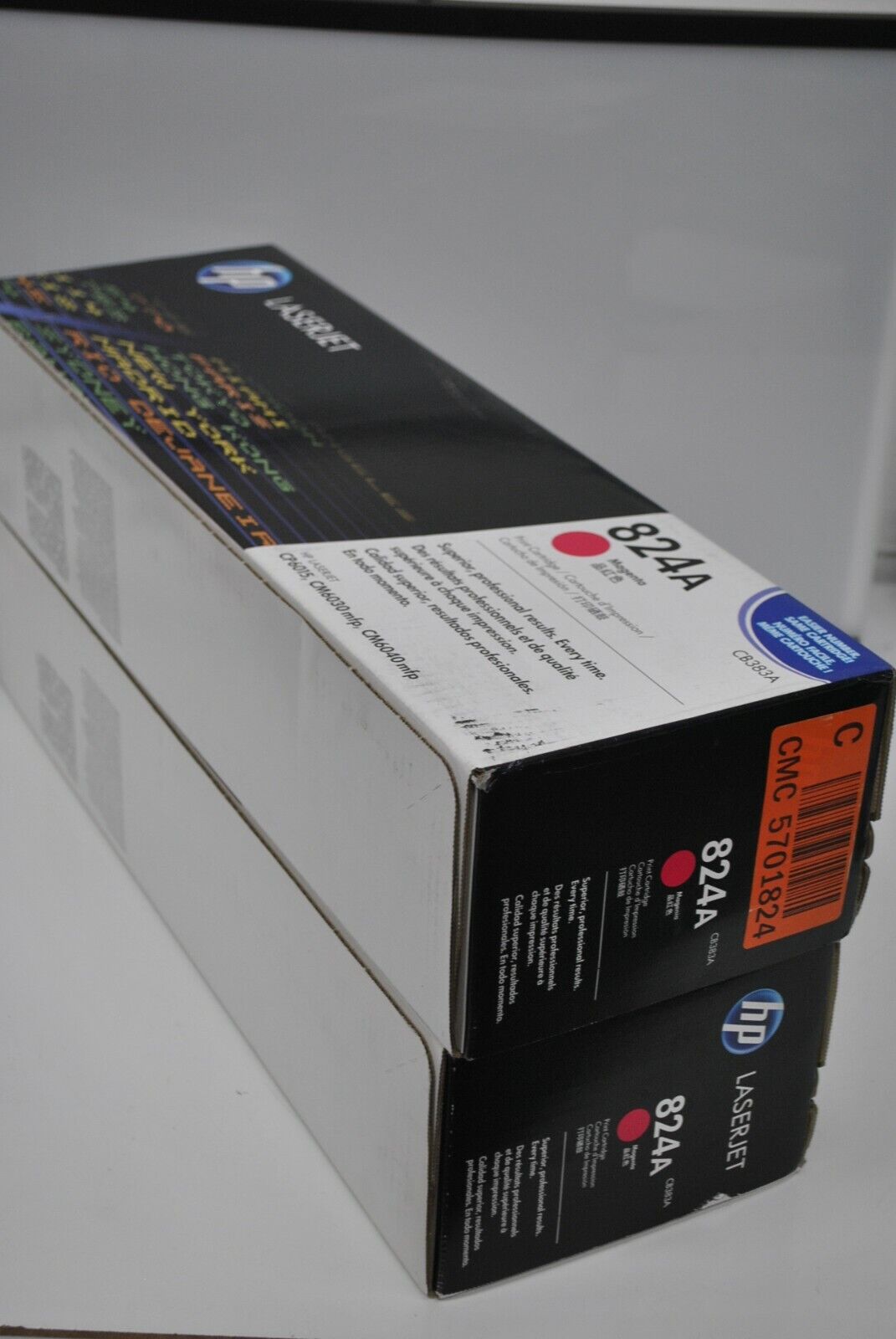 LOF OF 2 OEM Genuine HP 824A Series CB383A Magenta Toner Cartridge (damaged boX)