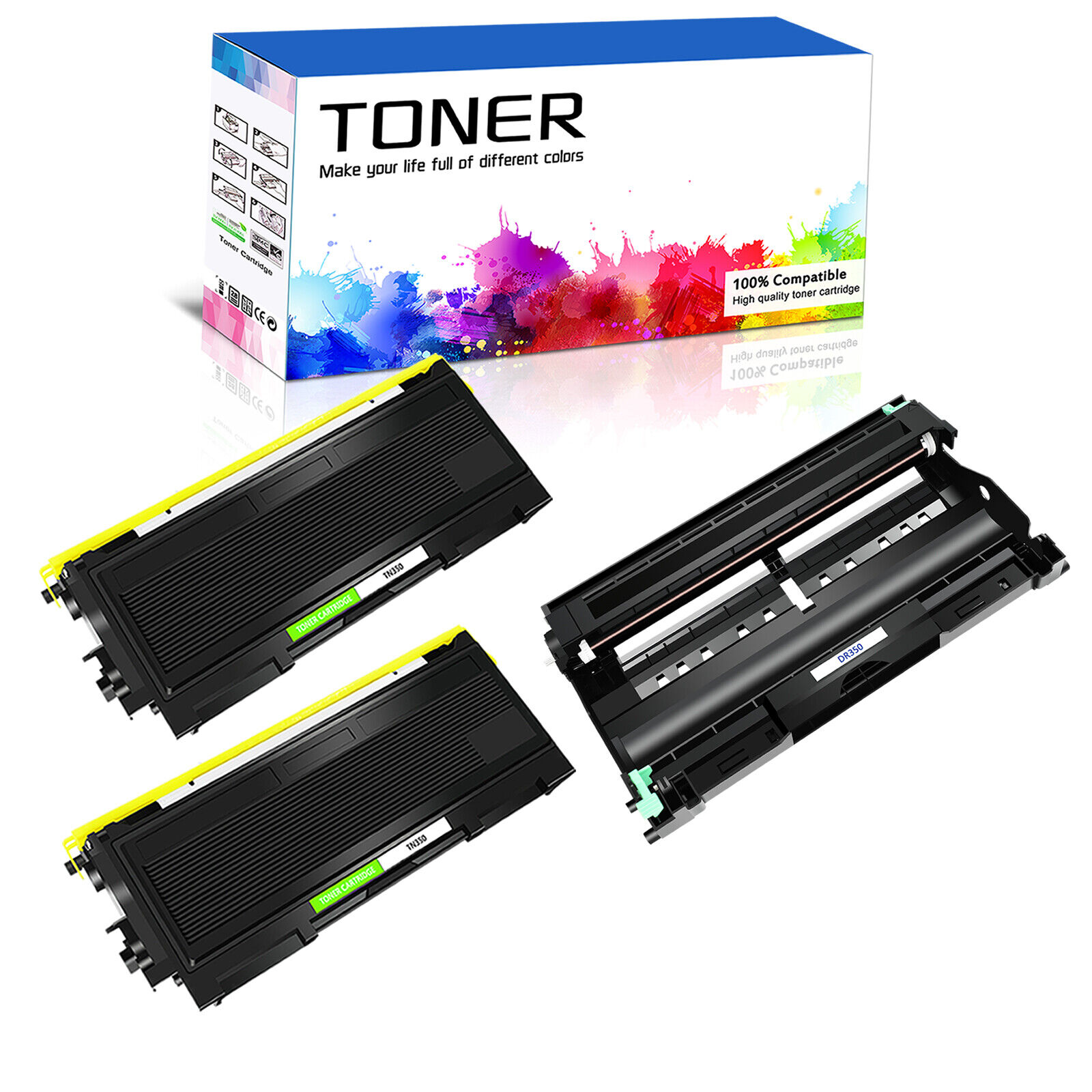 2PK TN350 Toner +1PK DR350 Drum Unit For Brother Intellifax-2820 2920 MFC-7220