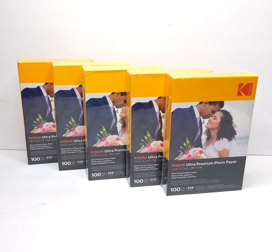 KODAK (5) Ultra Premium Inkjet High Gloss Photo Paper 100 Sheets 4” x 6”  