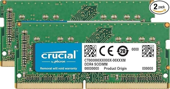 Crucial 32GB KIT 16GBx2 DDR4 3200 MHz PC4-25600 SODIMM 260-Pin Laptop Memory