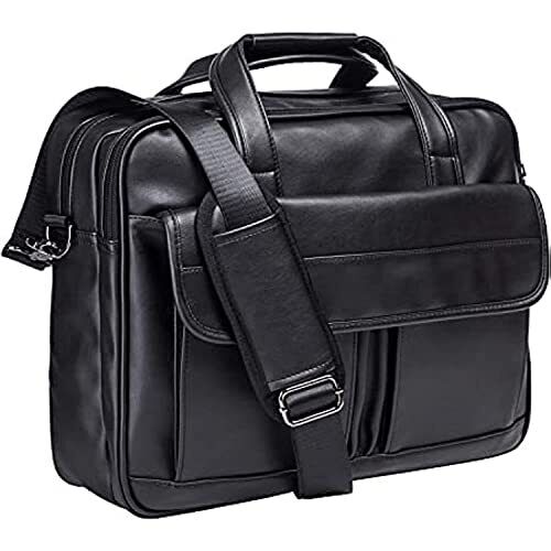 Men\'s Leather Messenger Bag 17.3 Inches Laptop Briefcase Business Satchel Com...