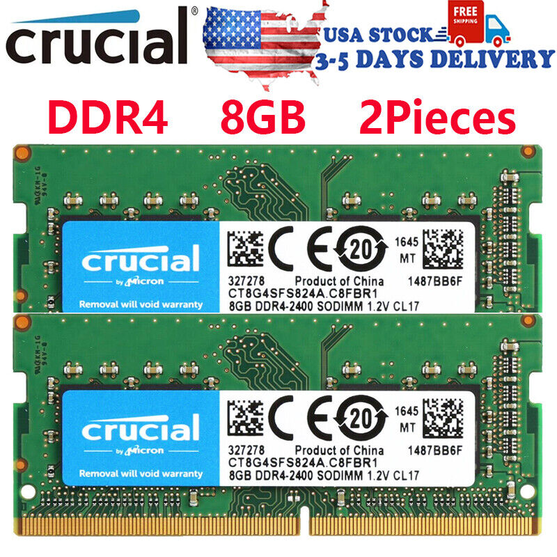 CRUCIAL 16GB 2X8 DDR4 2400 PC4-19200 Laptop 260-Pin SODIMM Notebook Memory RAM 