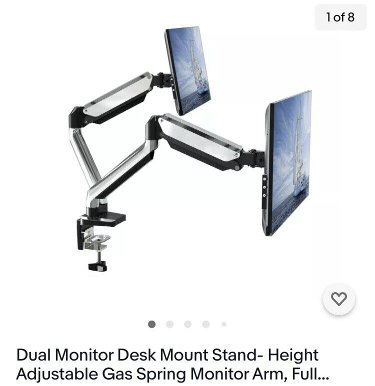 Dual Monitor Desk Mount Stand- Height Adjustable Gas Spring Monitor Arm, NIB