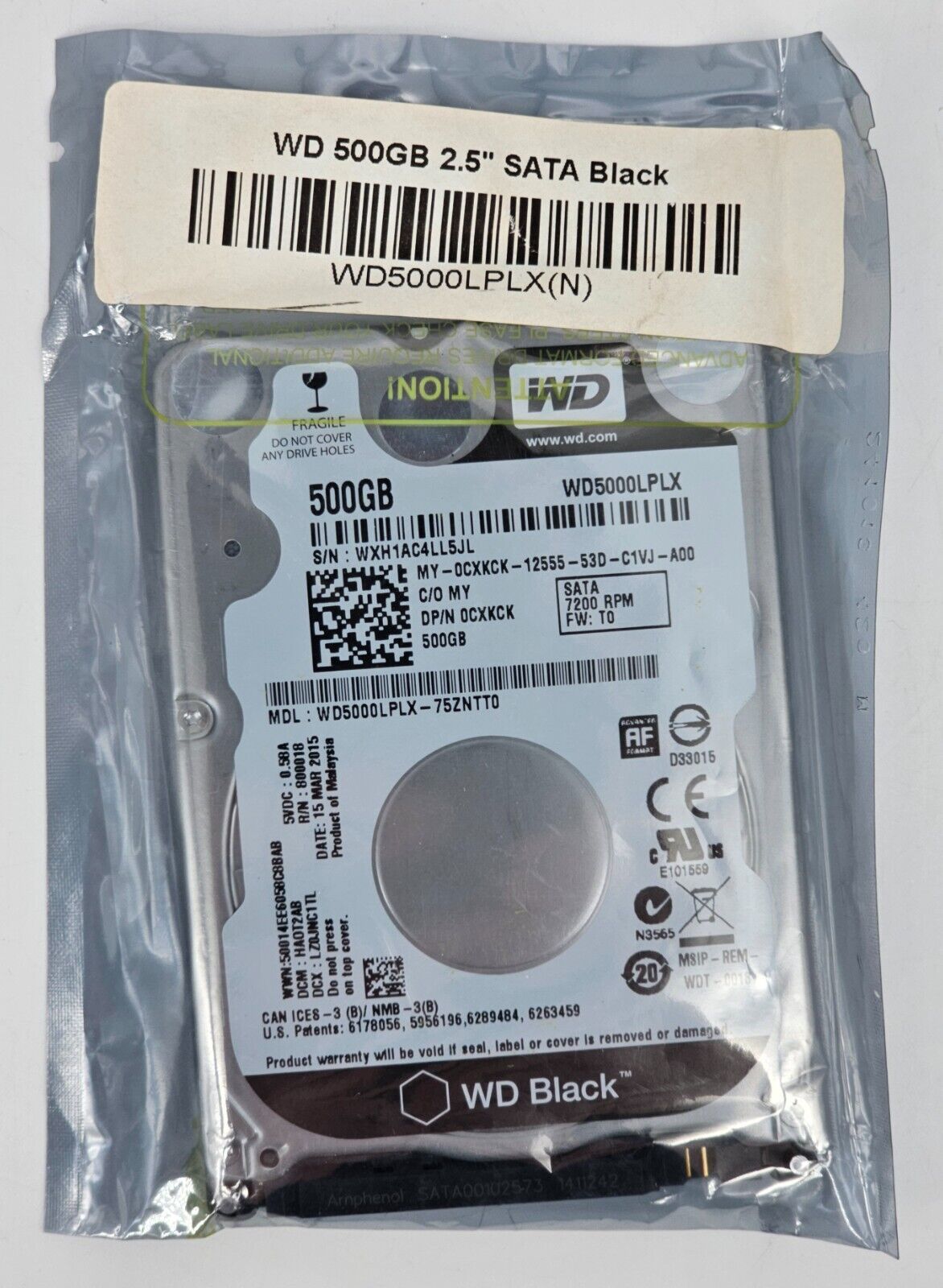 Western Digital WD Black WD5000LPLX 500GB SATA III 6Gb/s 7200RPM 2.5\