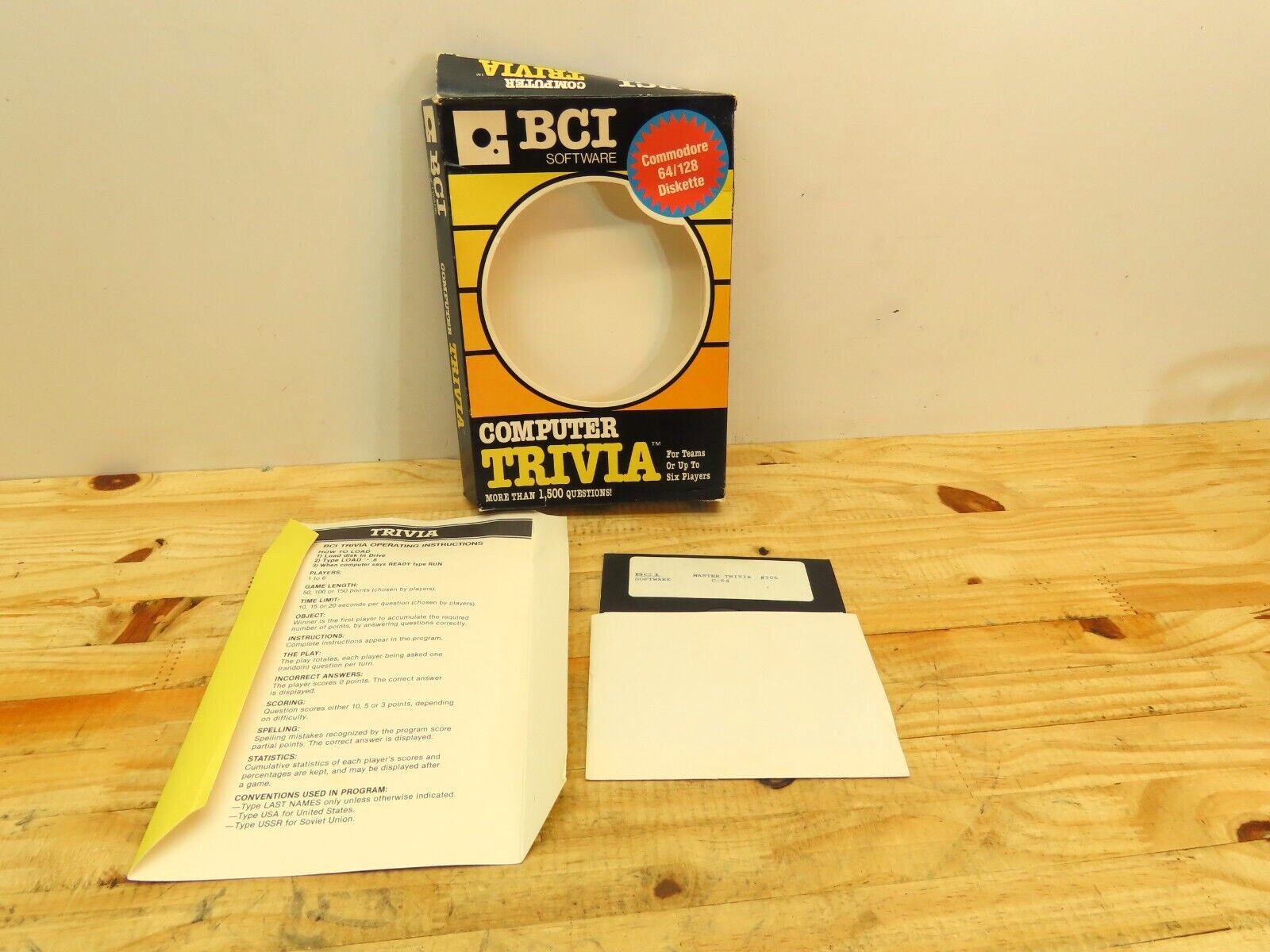 Vtg BCI T306 BCI Computer Trivia Commodore 64 Computer Game Floppy Disk 