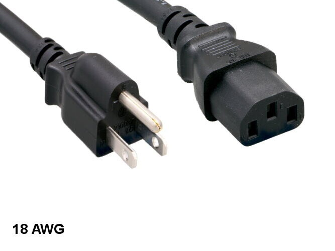 6 feet 18AWG US Standard AC Power Cord NEMA 5-15P To IEC-60320 C13 10A/125V