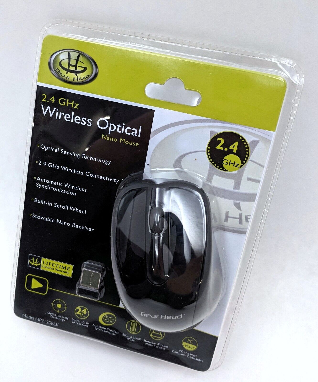 Gear Head Black 2.4GHz Wireless Nano Optical Mouse USB MP2120BLK