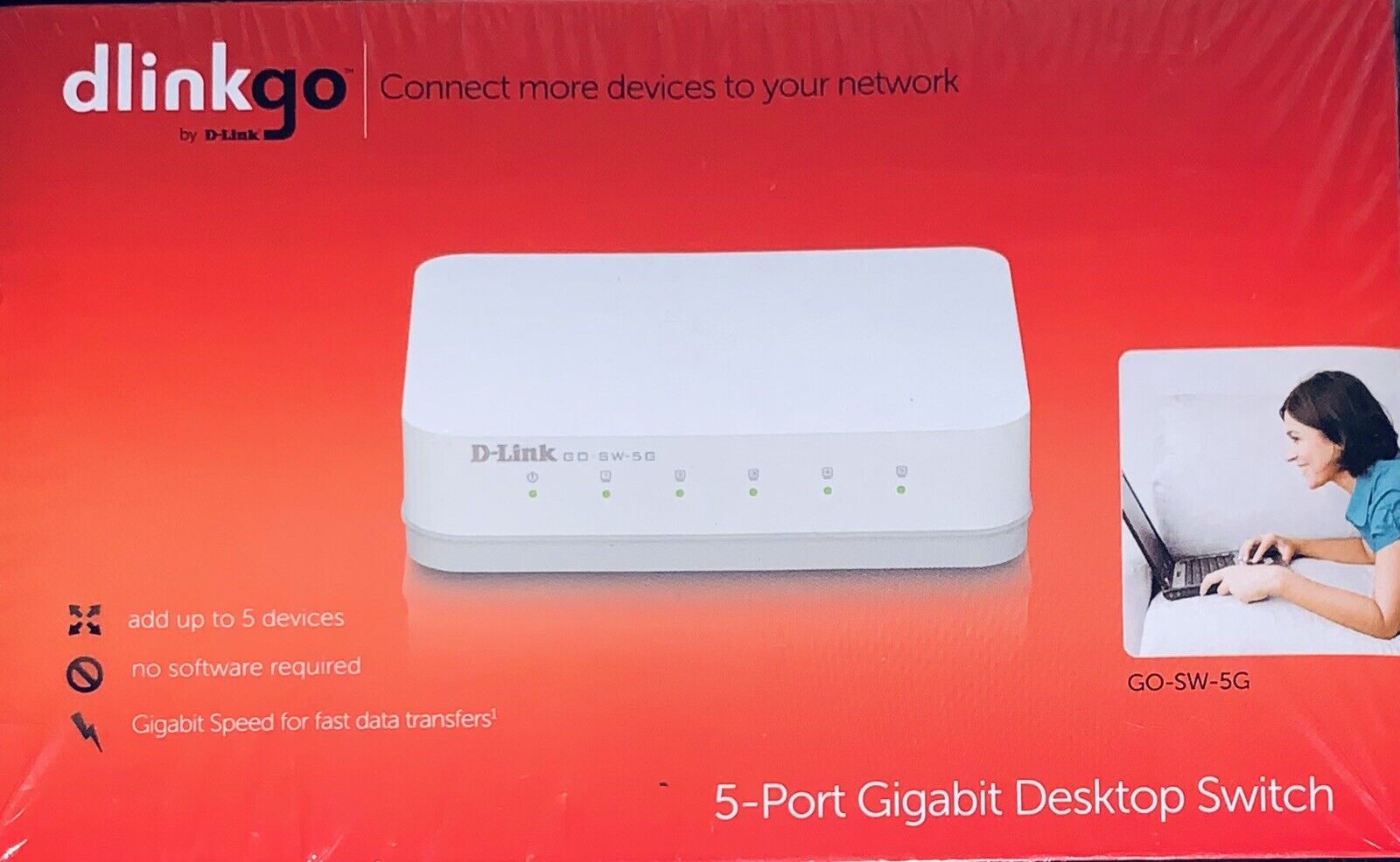 D-Link 5-Port Gigabit Switch 10/100/1000 Ethernet GO-SW-5G White NEW Sealed