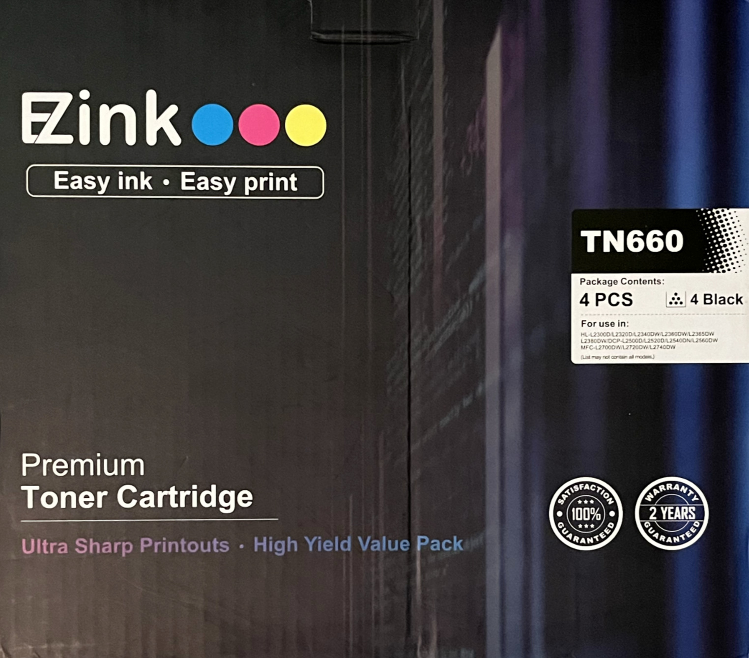EZink TN660 4 Pack Toner Cartridges High Yield (BLACK Toner)