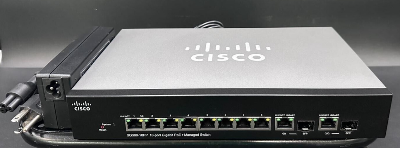 Cisco SG300-10PP-K9V03, 10-Port Gigabit PoE+ Managed Network Switch with Adapter