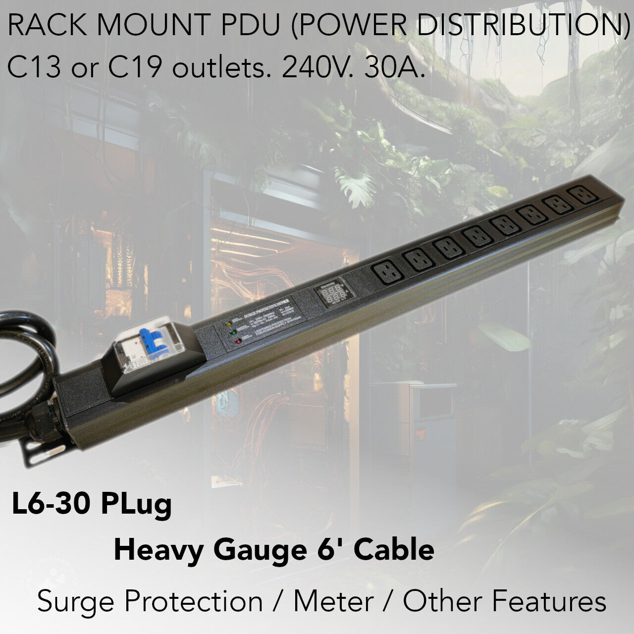 240V Rackmount PDU for mining Server power splitter L6-30P 30 Amp to 8x C13 C19