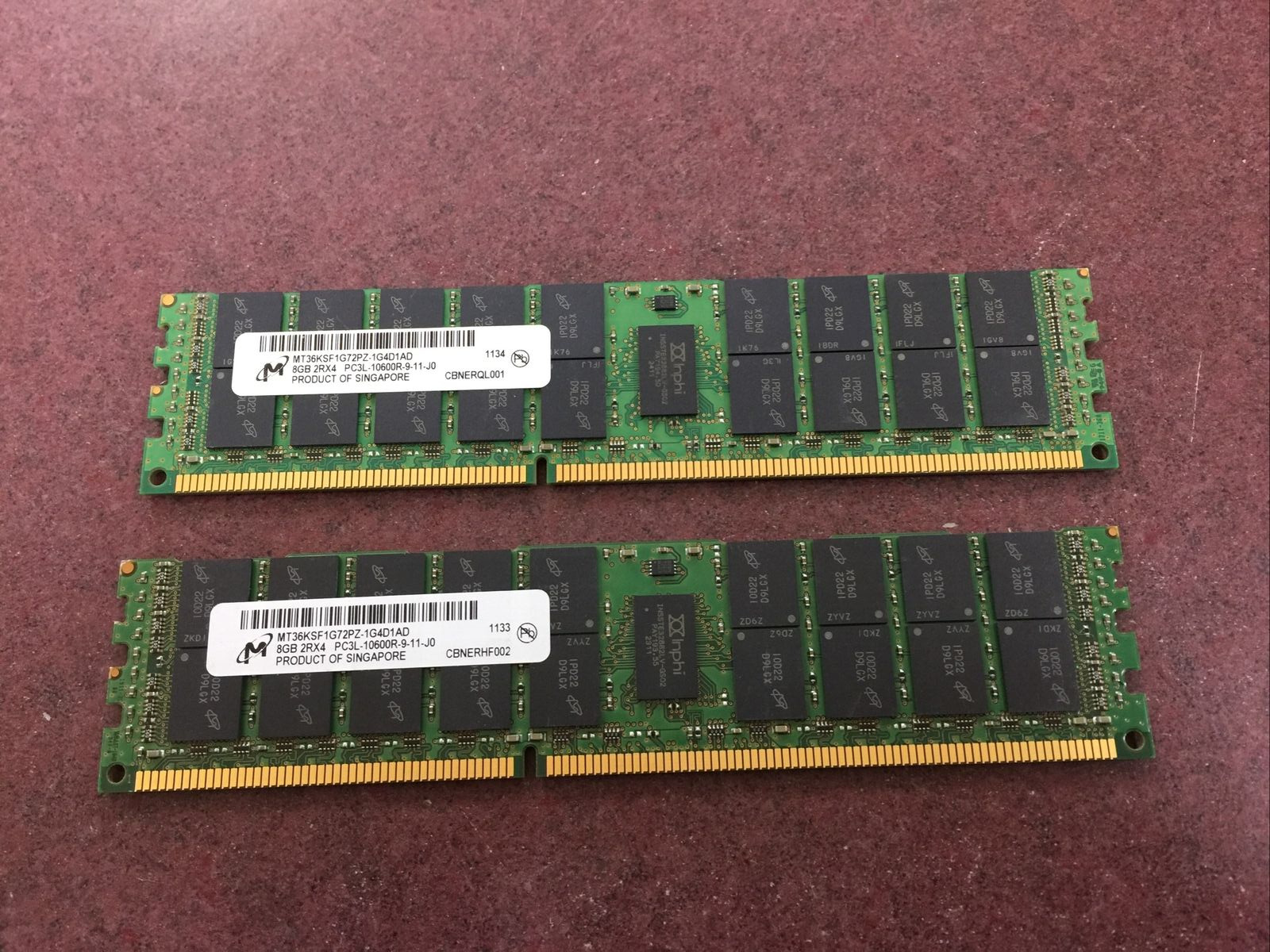 16GB  (2x8GB)  MICRON 2Rx4 PC3L-10600R  Server RAM