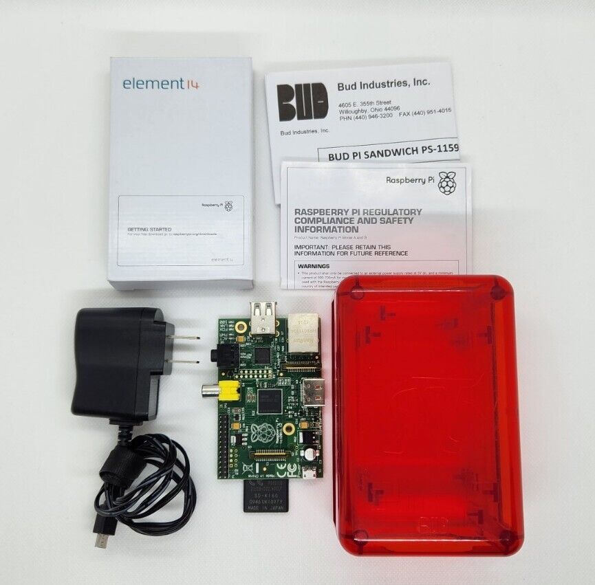 First Gen Raspberry Pi 2011.12 Model B w/Case, 16GB SDHC, Original Power/Box/Doc