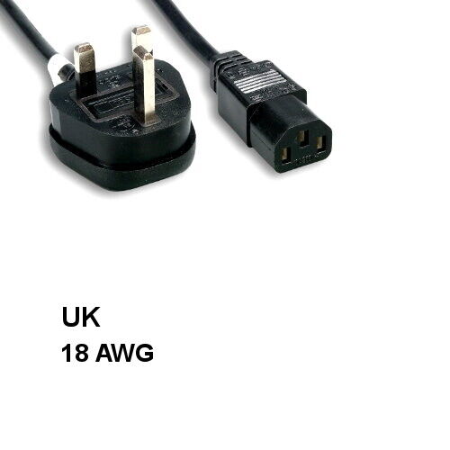 6 feet 18AWG UK AC Power Cable IEC-60320 C13 to BS 1363 with Fuse 13A/250V BSI