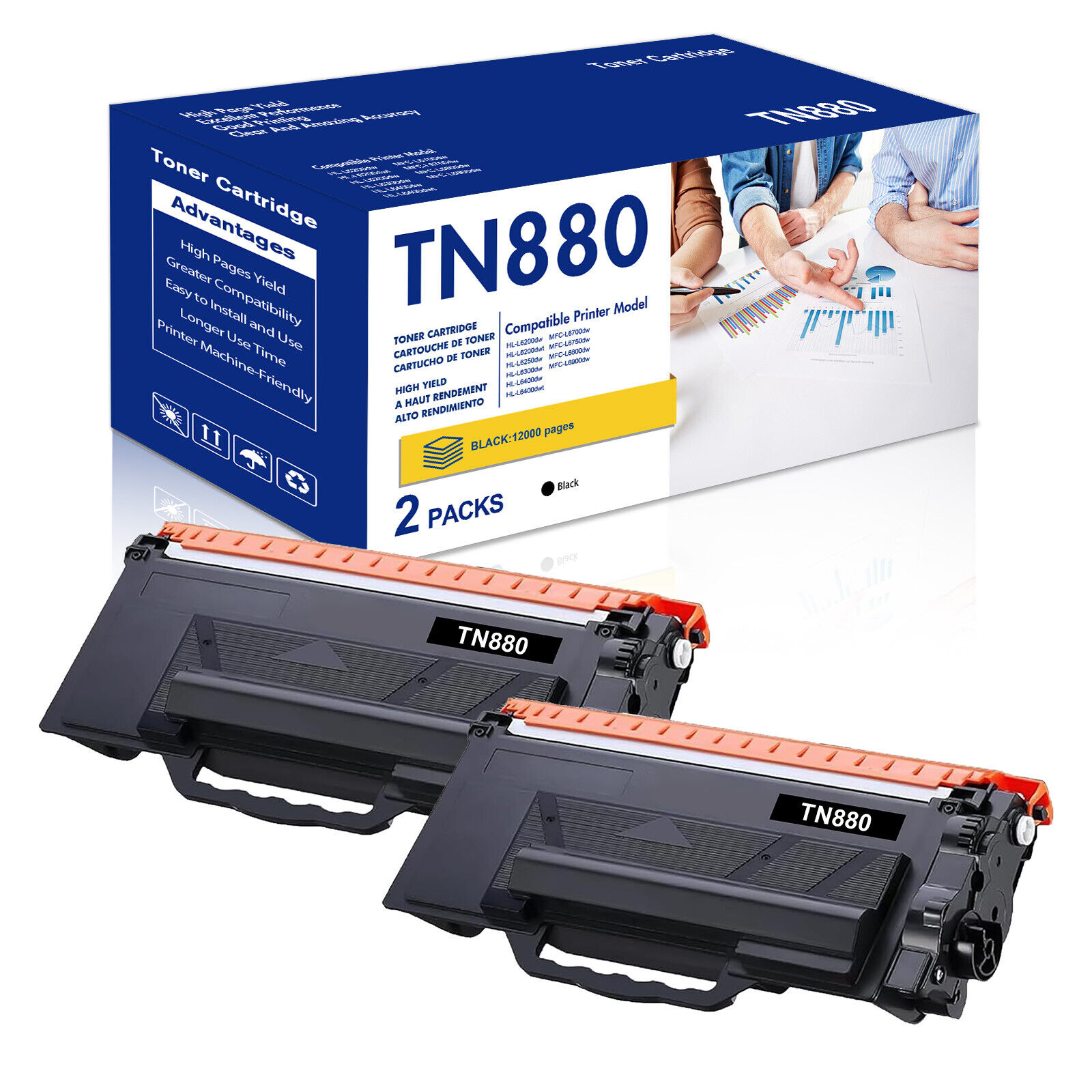 2PK TN880 Toner Compatible With Brother TN-880 MFC-L6800DW MFC-L6900DW