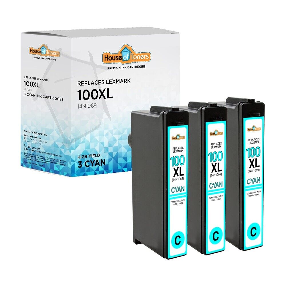 3PK 100XL Cyan 14N1069 Inkjet Cartridges for Lexmark PRO 205 705 805 901 905